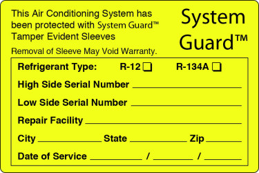 Image of A/C Repair Tool from Sunair. Part number: LABEL SYSTEM GUARD
